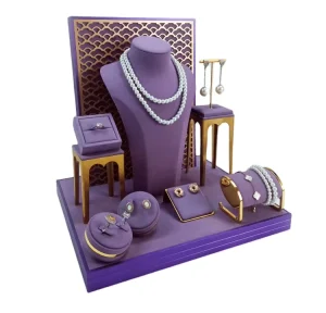 Custom Luxury Jewellery Display Stand Microfiber Metal Jewelry Window Display Set for Jewelri Display