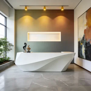 Custom Modern Acrylic Marble Luxury Reception Counter Fluted Design Eco Friendly Water Resistant High Hardness for Hotel Office