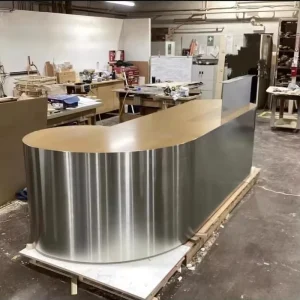 Custom Modern Commercial Heavy Duty Durable Reception Desk Front Counter Cashier Table Beauty Salon Bar Counter Stainless LED