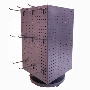 Custom Modern Desktop 4 Sided Hook Hanging Retail Tool Phone Accessories Metal Pegboard Rotating Display Rack Stand