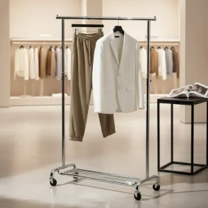 Custom Modern European Classic Metal Shiny for Easy Assembly Clothing Display Stand for Indoor Use