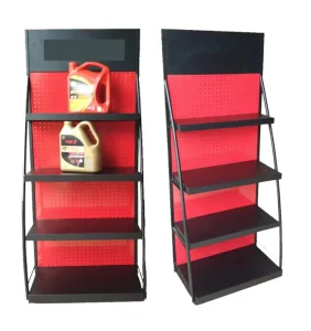 Custom Modern Metal Removable Thick Oil Shelf Eco Friendly Auto Repair Shop Lubricant Display Rack Storage Combination Upright