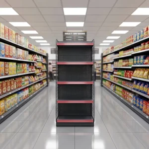Custom Modern Steel Supermarket Gondola Shelving Double sided Display Shelves Light Duty Perforated