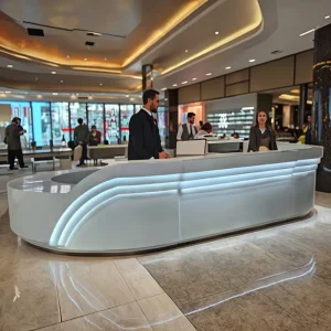 Custom Modern White Lacquer Reception Desk Office Front Desk Beauty Salon Cashier Counter Hotel Bar Table