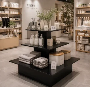 Custom Multi Shape MDF Display Stand Retail Shop Contract Design Display Rack Factory 3 Tier Display Stand