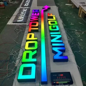 Custom Outdoor Business Stainless Steel RGB Led Illuminated Shop Sign Channel Letter Sign 3d Led Front lit Letter Signage