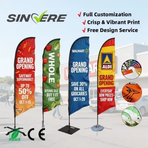 Custom Outdoor Sports Event Beach Feather Flags Digital Flying Flags Printed Polyester Aluminum+fiberglass Flagpoles for