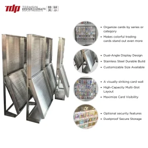 Custom PSA Cards Display Case Baseball Cards TCG Various Cards Display Frame Metal Rails Removable with Lockable Door