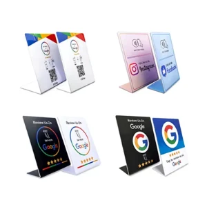 Custom PVC Google Review Stand NFC Tap Display Table Top Sign Holder for Restaurant Hotel Retail Store Counter