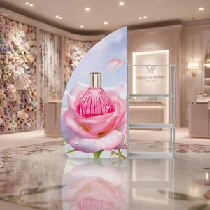 Custom Printed 10×10 Trade Show Display Shelves Rack Stand Exhibition Shelving Unit for Perfume Cosmetic Pop up Event
