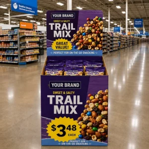 Custom Printed Cardboard Snack Dump Bin Display with Header for Supermarkets and Retail Promotions