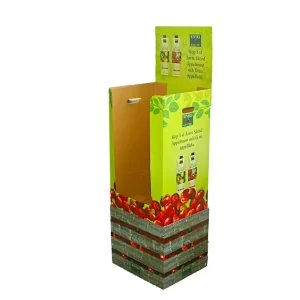 Custom Printed Dump Bin Display with Header Board for Apple Juice, Corrugated Cardboard Floor Dump Bin with Handle for Beverages