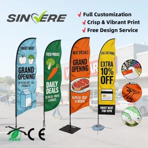 Custom Printed Feather Teardrop Flags with Fiberglass Poles for Outdoor Advertising and Sporting Events