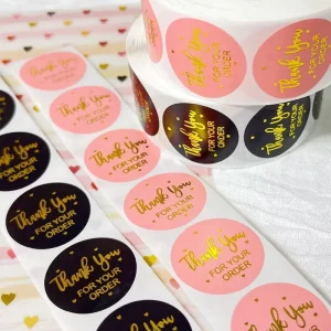 Custom Printed Self Adhesive Vinyl Die Cut Brand Logo Stickers “Thank You” Shopping Packaging Stickers Sealing Label