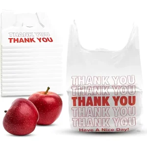 Custom Printed Thank You Eco Friendly Shopping Pe Plastic Grocery T Shirt Packaging Bags with Logos