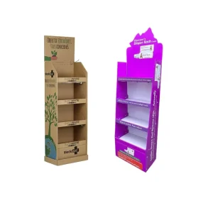 Custom Promotional Paper Cardboard PVC Multi Tiered Floor Standing Upright Display Rack Detachable Shelves for Glasses