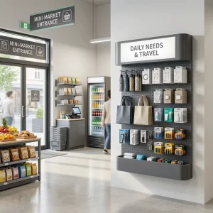 Custom Retail Display Shelves With LED Light Box and 20 Hooks for Convenience Store Retail Chain Store Fixture Solution