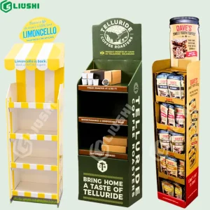 Custom Retail POS Cardboard Snacks Floor Display Stand Coffee Food Drink Chocolate Display Stand Rack for Retail Store