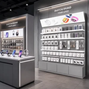Custom Retail Shelving Units and Retail Brand Display Fixture with LED Lightbox for Flagship Store Project Supply