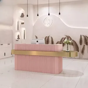 Custom Retail Wooden Cashier Counter Pink Reception Desks for Nail Spa Beauty Salon