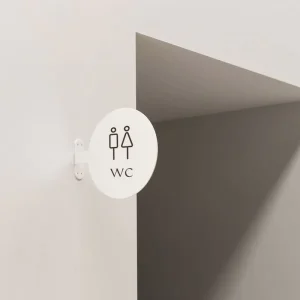 Custom Round Projecting Restroom WC Sign Minimalist Circular Wall Mounted Acrylic Metal Bathroom Sign