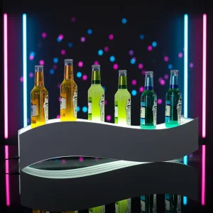 Custom S Shaped LED Acrylic Bottle Glorifier 6 Bottle Display Stand Wave Design Illuminated Wine Rack for Bar Club Nightclub