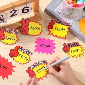 Custom Self Adhesive Waterproof Promotion Price Tags Stickers Removable Writable Starburst Shape Customized Paper Labels Digital