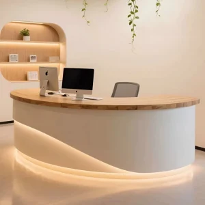 Custom Semi Circle Checkout Counter Reception Desk Nail Hair Salon Curved Reception Desk Boutique Shop Cashier Counter