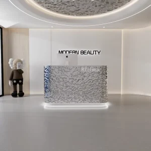 Custom Shop Boutique Checkout Standing Silver Office Small Reception Desks Front Gold Cashier Counter