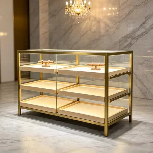 Custom Shop Store Fixture Shopping Mall High End LED Light Glass Display Counter Retail Store Glass Display Showcase