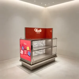 Custom Shopping Mall Kiosk Candy Store Cabinet Heavy duty Commercial Shelving Multi layer Retail Display Shelf Food Showcase