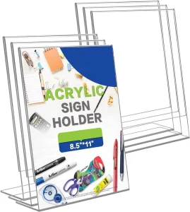 Custom Size 8.5×11 Acrylic Sign Holder L Shape Slant Vertical Menu Holder Display Stand UV Printing Multiple Thickness Options