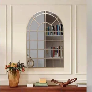 Custom Size European Style Arch Top Wrought Iron Window Frame Mirror for Hallway Decorative Living Room Furniture CE