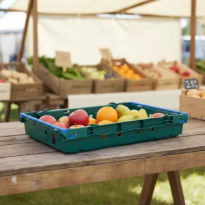 Custom Size Plastic Crate Mesh Handle Nestable Stackable Design Vented for Produce Cold Chain Storage Eco Friendly