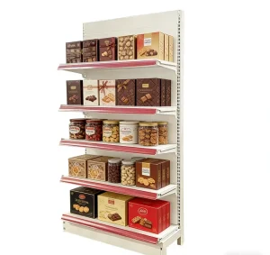 Custom Size Single Sided Supermarket Shelf with Flat Back Panel, Retail Display Rack, Adjustable Metal Store Shelving Unit
