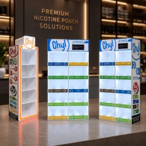 Custom Snus Pouches Display Stand with LED Light for Retail Shop Countertop Swedish Snus Pouches Can Holder Display Rack
