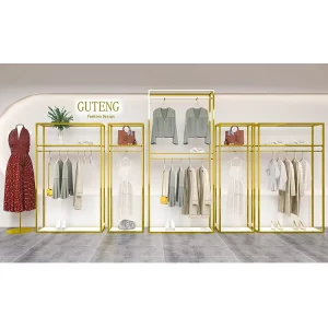 Custom Stainless Steel Mirror Gold Boutique Clothing Rack with Freestanding Design Easy Assembly for Clothing Stores