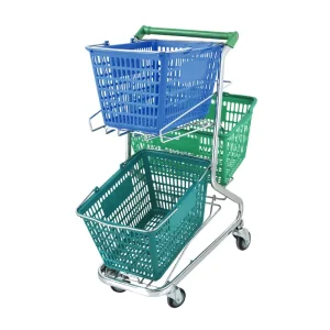 Custom Store Mesh Metal Eco Friendly Shopping Cart with 4” PU Wheels for Supermarket Retail