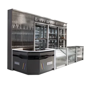 Custom Supermarket Island Display Cabinet Stainless Steel Glass Showcase Retail Store Checkout Counter Shop Fitting