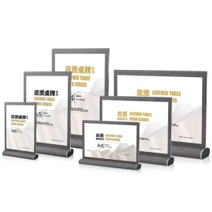Custom T Shape A4 A5 A6 Size for Hotels and Restaurants Easy to Replace Portable Leather Acrylic Sign Holder