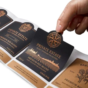 Custom Textured Raised UV Copper Gold Foil Embossed Wine Sticker Label for Bottles