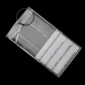 Custom Waterproof Transparent Soft Plastic PVC Vinyl Vertical Electronic Tag Holder Furniture Clothes Cruise Luggage Tag Pouch