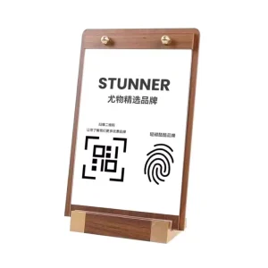 Custom Wood Tabletop Card Display Rack Wooden Base Sign Holder Mini Slanted Display Stands Mini Price Tag Holder With Acrylic