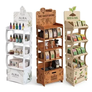 Custom Wooden Floor Display Rack Multi Tier Retail Merchandising Wood Display Stand for Supermarket Boutique China Origin