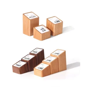 Custom Wooden Price Tag Paper Holder Label Display Stand Mini Cube Desk Wine Jewelry Label Card Sign Tag Supermarket Store Use