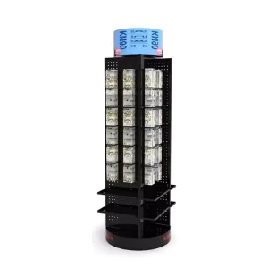 Custom made Manufacturer Metal Rotating Display Rack with Perforated Board and Hooks Shelf