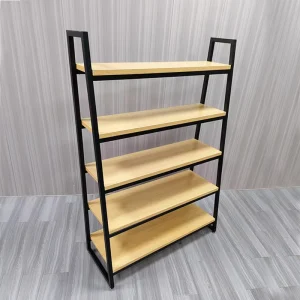 Customizable 5 Layer Double Sided Iron Wood Display Stand Floor Standing Clothing Racks for Supermarket Chain Stores