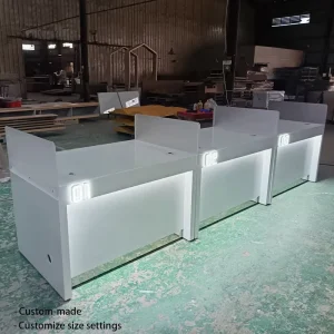 Customizable Heavy Duty Wooden Checkout Counter with Display Shelf