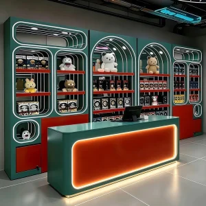 Customizable LED Toy Store Display Cabinet and Cashier Desk Set with Neon Light