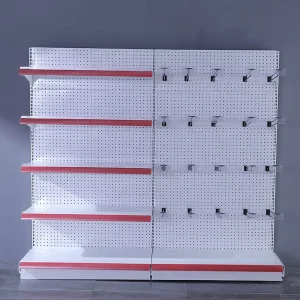 Customizable Metal Supermarket Display Rack Light Heavy Duty Gondola Shelving for Grocery Stores Adjustable Back Quick
